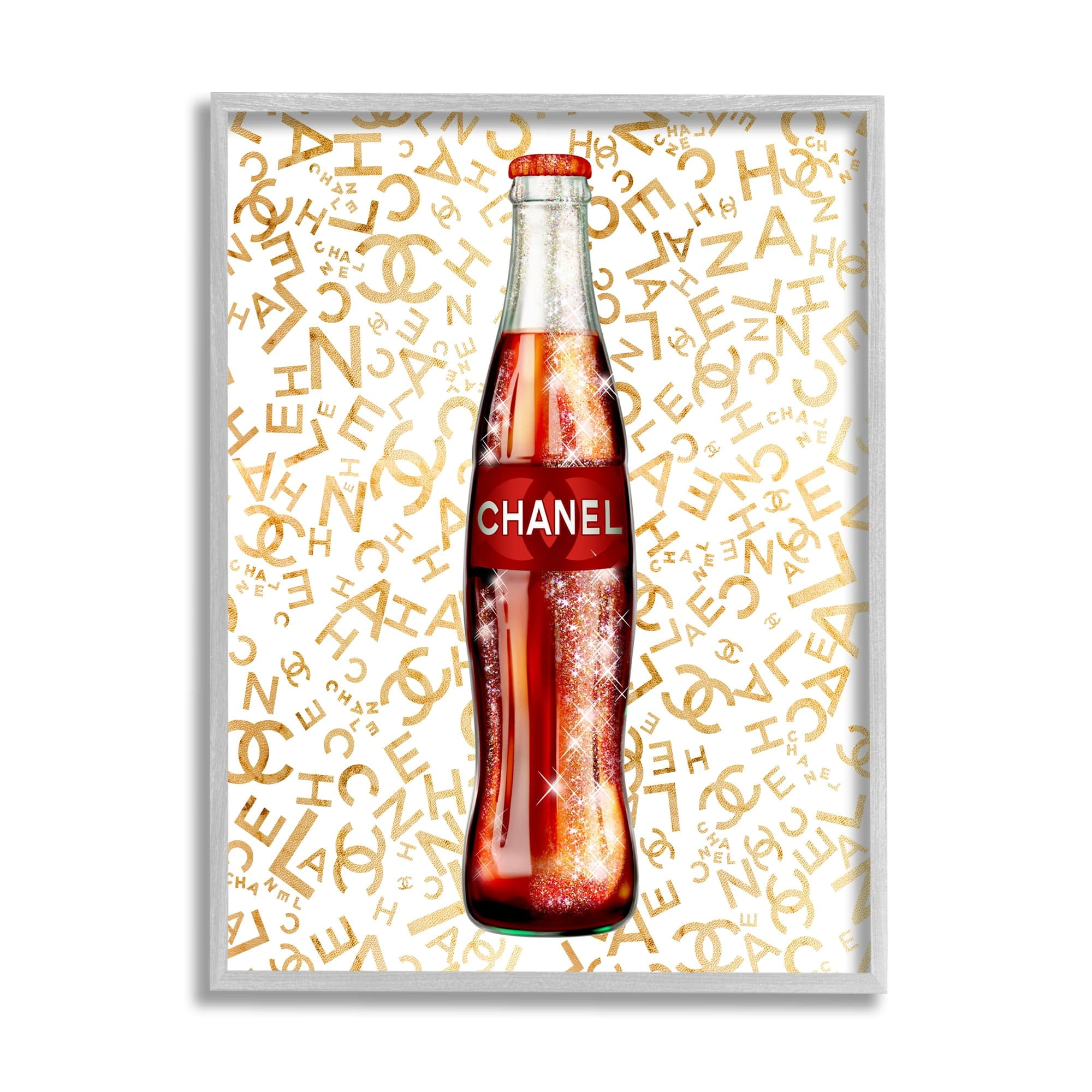 Stupell Industries Trendy Glam Pattern Vintage Style Soda Bottle Graphic Art Gray Framed Art Print Wall Art, Design by Ziwei Li
