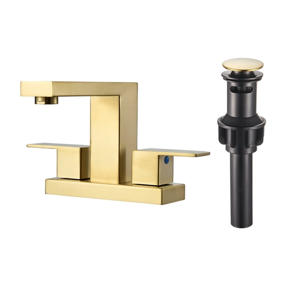 Cobbe Modern Two Hole Centerset 4-Inch 2-handle Bathroom Faucet with Pop Up Drain Assembly Brushed Gold