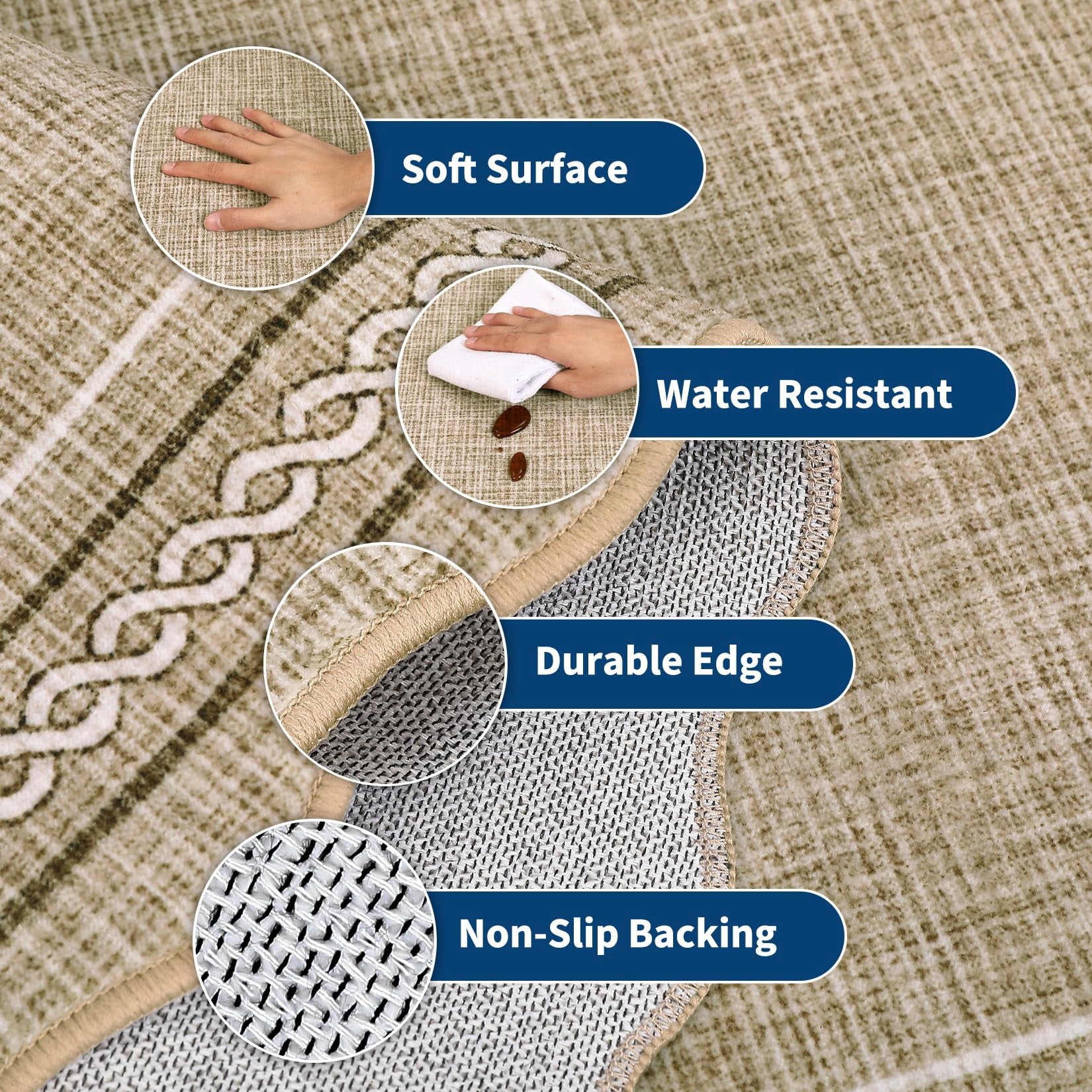 5*7FT Scalloped Washable 5x7 Area Rugs for Living Room, Non Slip Jute Printed Rug Soft Non Shedding Bedroom Rugs Foldable Low Pile Stain Resistant Carpet for Playroom Nursery Dining Room, Jute Gray