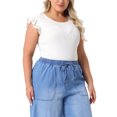 thumbnail image 4 of Agnes Orinda Women's Plus Size Bodysuit Stretchy Crew Neck Ruffle Short Sleeve Slim Fit Casual Basic Tops 4X White, 4 of 5