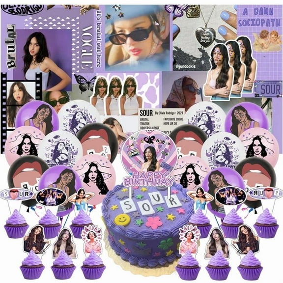 Olivia Rodrigo Party Decorations Set Kit Balloons Birthday Decor Cake Topper Fans Banner Backdrop