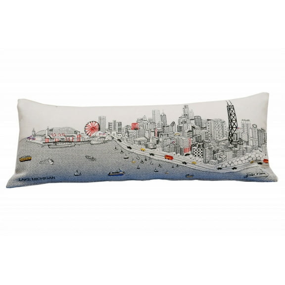 35" White Chicago Daylight Skyline Lumbar Decorative Pillow