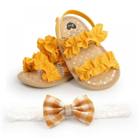 

Baby Girls Sandals Summer Shoes Outdoor First Walker Toddler Girls Shoes for Summer Yellow [Get Free Headband]