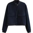 thumbnail image 2 of ORUYROP Women's Fashion Cropped Button Down Lightweight Cropped Bomber Jacket Varsity Shacket with Side Pockets, 2 of 7