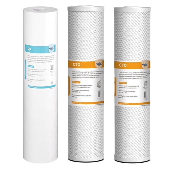 Membrane Solutions 3-Stage Whole House Water Filter 4.5"x20" Replacement Pack with Sediment and Carbon Block Cartridges,water filter for well