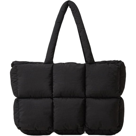 LinYooLi Puffer Tote Bag,Trendy Puffy Bags for Women Light Winter Down Cotton Padded Quilted Tote Bag Shoulder Bag