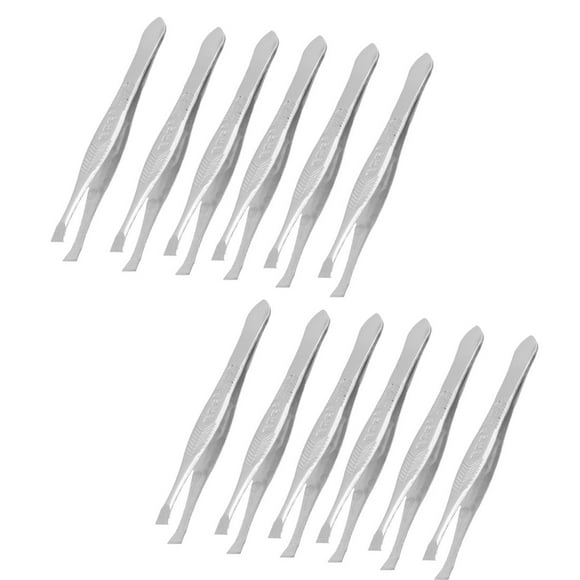12 Pcs Flat Tip Eyebrow Trimmer Tweezers Cosmetic Tool Silver Tone