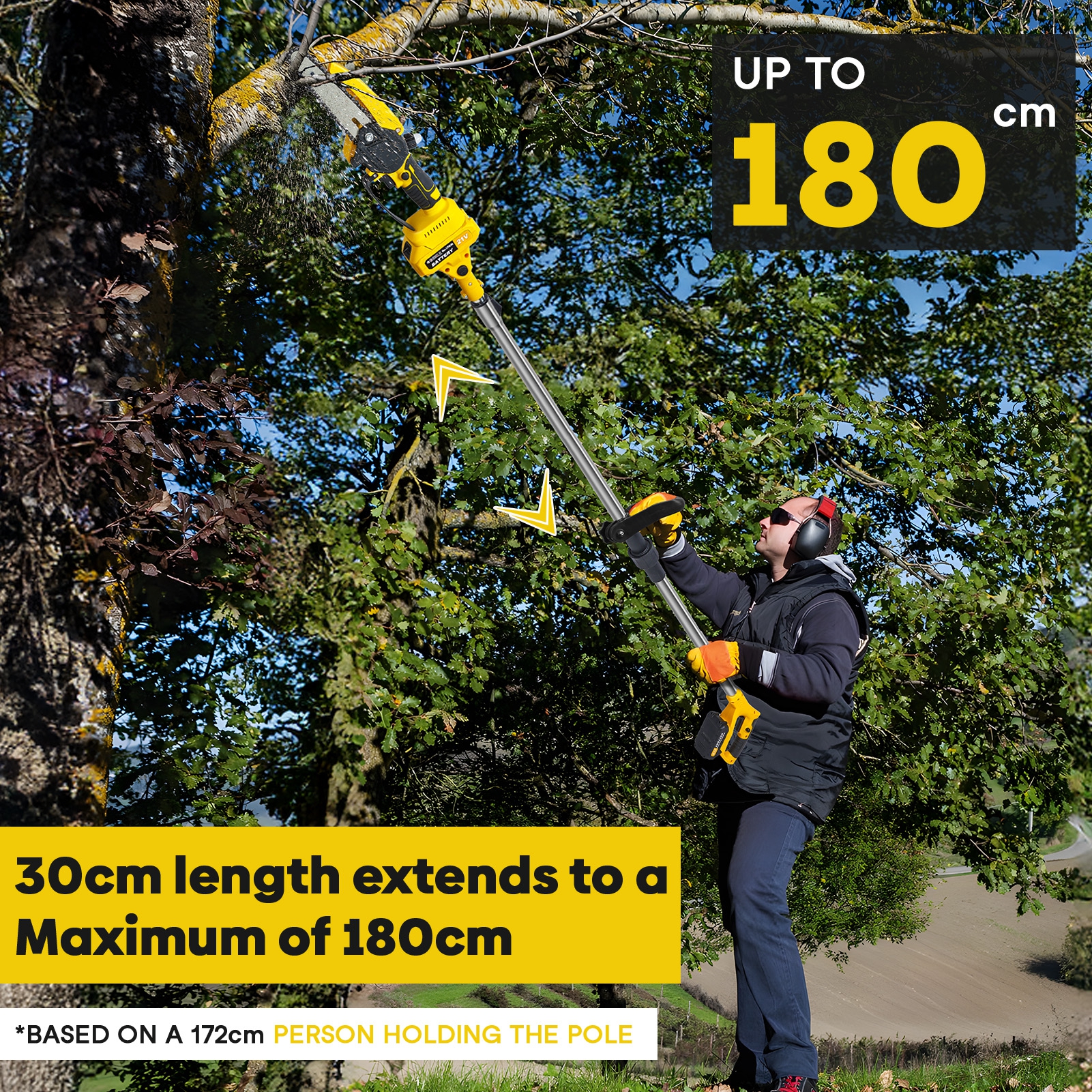 Arlohe 6-Inch Cordless Pole Saw,550W Brushless Motor,0.9-5.9ft Telescopic Pole,Safety Gear Included,Family Yard Maintenance
