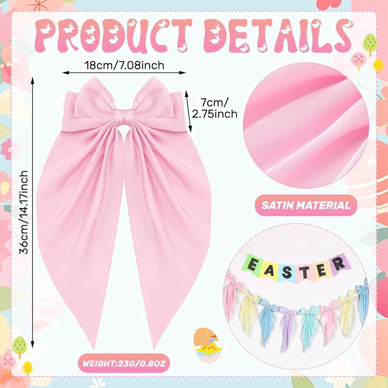 Satmonnus 7.9 FT Easter Pastel Bow Garland Banner - Silk Satin Ribbon Pastel Bow Garland Hanging Party Bow Garland Decoration for Easter Birthday Baby Shower Wedding Party Supplies