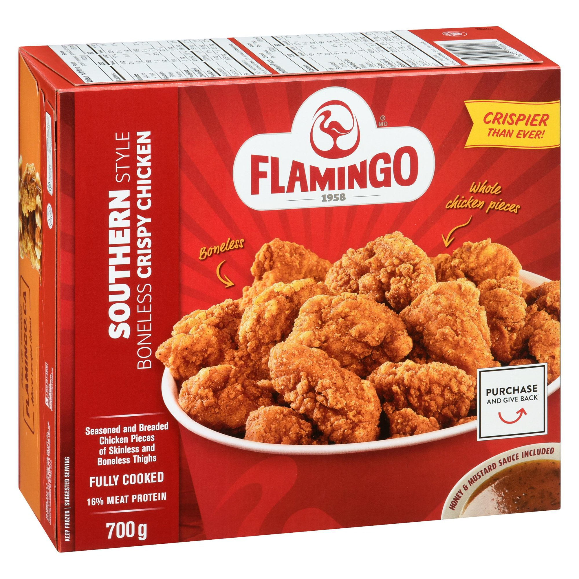 Flamingo southern style boneless crispy chicken, Flamingo southern style boneless crispy chicken fully cooked with Mustard & Honey Sauce, Flamingo 700 g