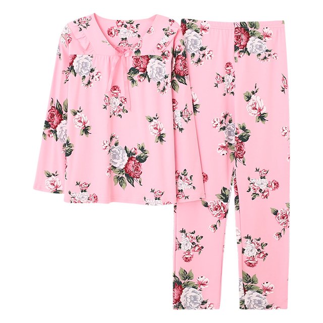 REDHOTYPE Mode Fantaisie Floral Pyjama Femmes Printemps Automne Maman Manches Longues Coton Col Rond Femmes Automne Grande Taille Homewear Costume