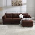 thumbnail image 3 of EUROCO 92" Modern L-Shape  Sofa Couch, Teddy Velvet 4 seat Sectional Sofa with Storage Ottoman,3 pillows and Charging Ports, Interior Furniture for Living Room, Apartment, Brown, 3 of 11
