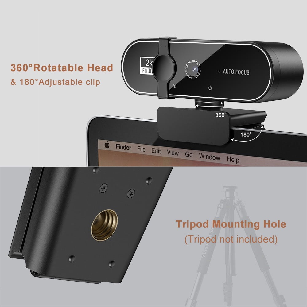 2K HD USB Webcam, Plug and Play Computer Camera for Online Classes Meetings Live Streaming Video Calling