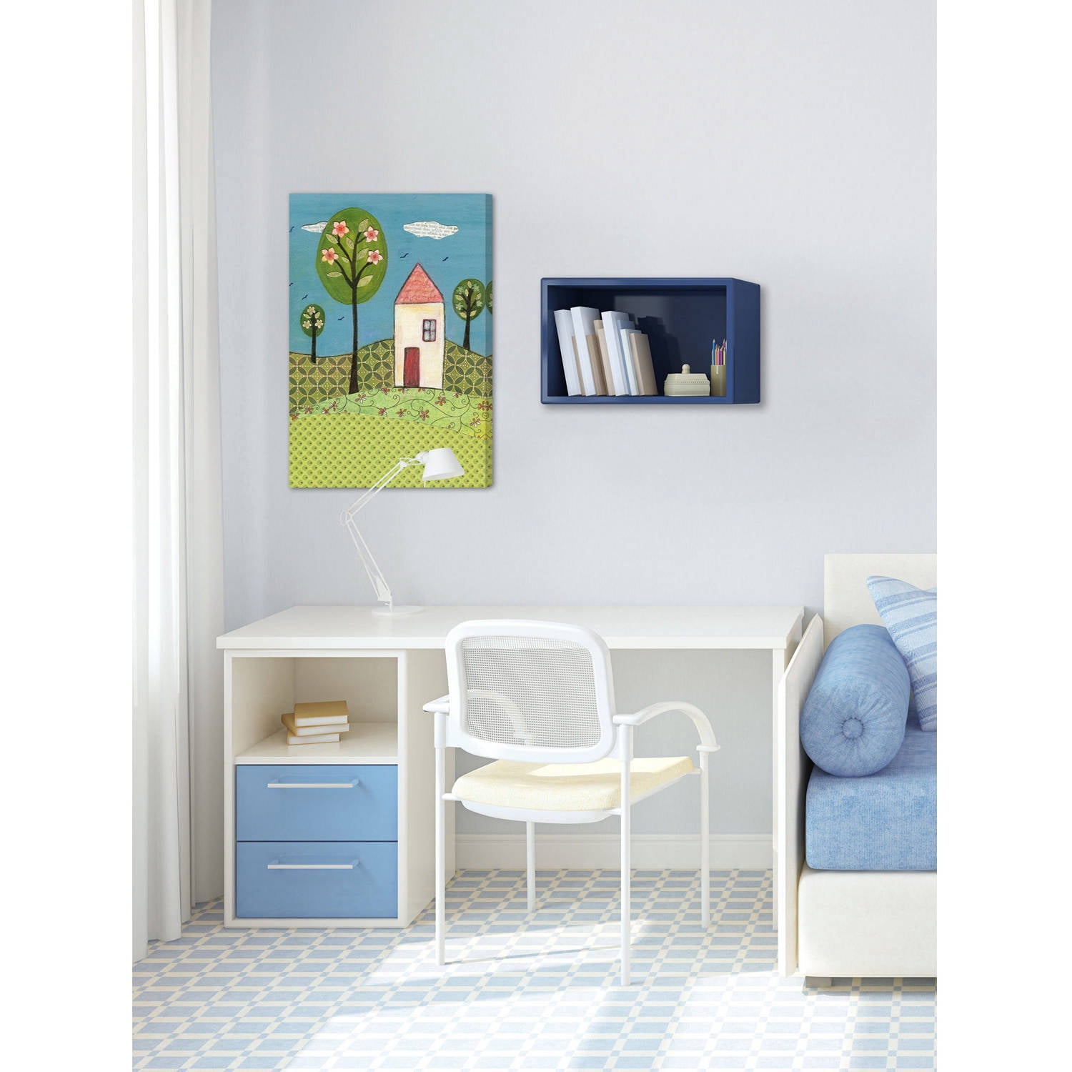 Marmont Hill "Little White House" by Sascalia Painting Print on Wrapped Canvas