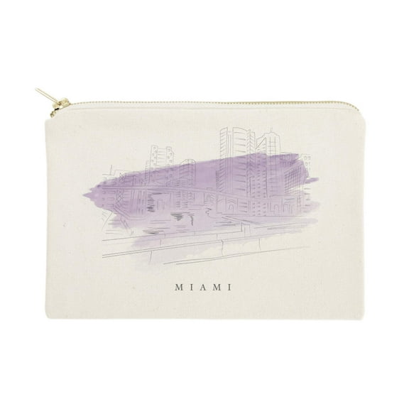 Miami Cityscape Cotton Canvas Cosmetic Bag