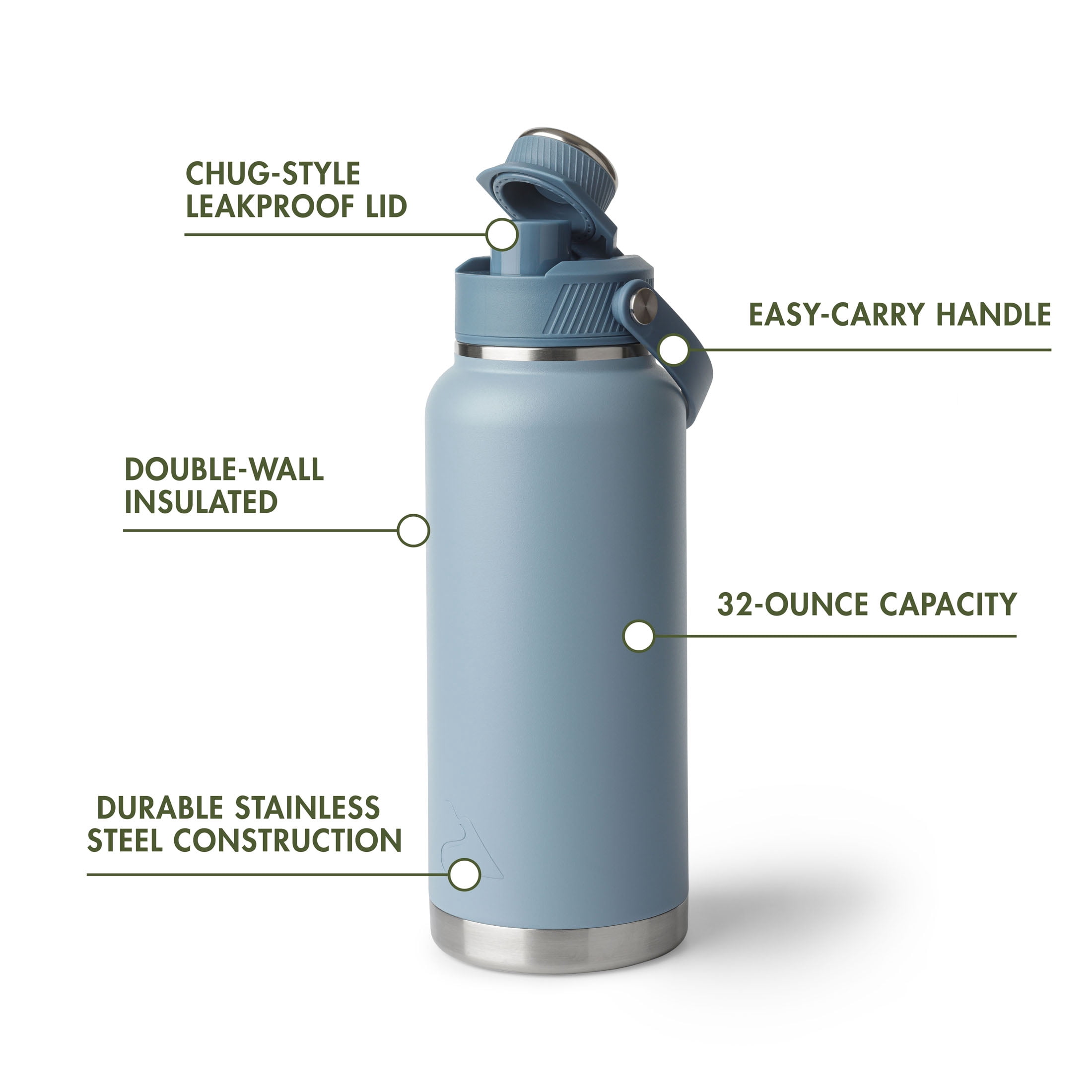Ozark Trail 32 oz Stainless Steel Insulated Chug Water Bottle, Light Blue