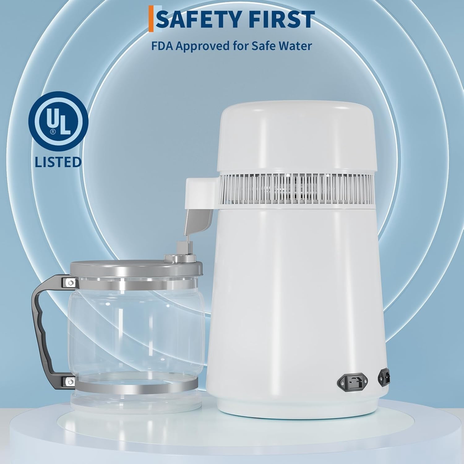 OUTGOODS Countertop Water Distiller 1Gal/4L-6L, 750W-900W, Stainless Steel, White Plastic/Glass