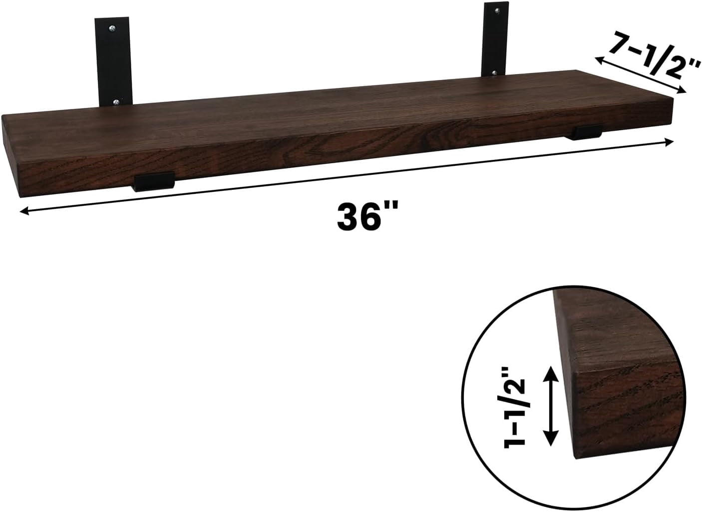 CONSDAN Floating Shelves, USA Grown Solid Oak Hardwood, Wall Shelves for Bedroom, Bathroom, Living Room, Kitchen, 36x7.5x1.5 in, Dark Walnut
