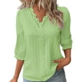 thumbnail image 2 of Green Ladies Tops and Blouses Women Summer Lace V Neck Plain Lace Elegant Shirt Fashion Solid Color Elegant Blouse 3/4 Length Sleeve Plus Size Scrub Tops, 2 of 4