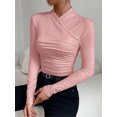 thumbnail image 7 of Michellecmm Women's Spring Elegant Slim Tops Solid Color Long Sleeve High Neck Ruched Wrap T-Shirt Clubwear, 7 of 7