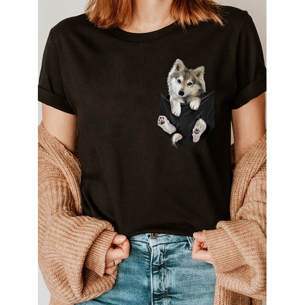Dog Print Crew Neck T-Shirt, Casual Short Sleeve T-Shirt For Spring & Summer, Women's Clothing