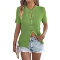 thumbnail image 2 of Short Sleeve Knit Tops for WomenY2k Spring Summer Crew Neck Business Casual Work Clothes Green S, 2 of 10