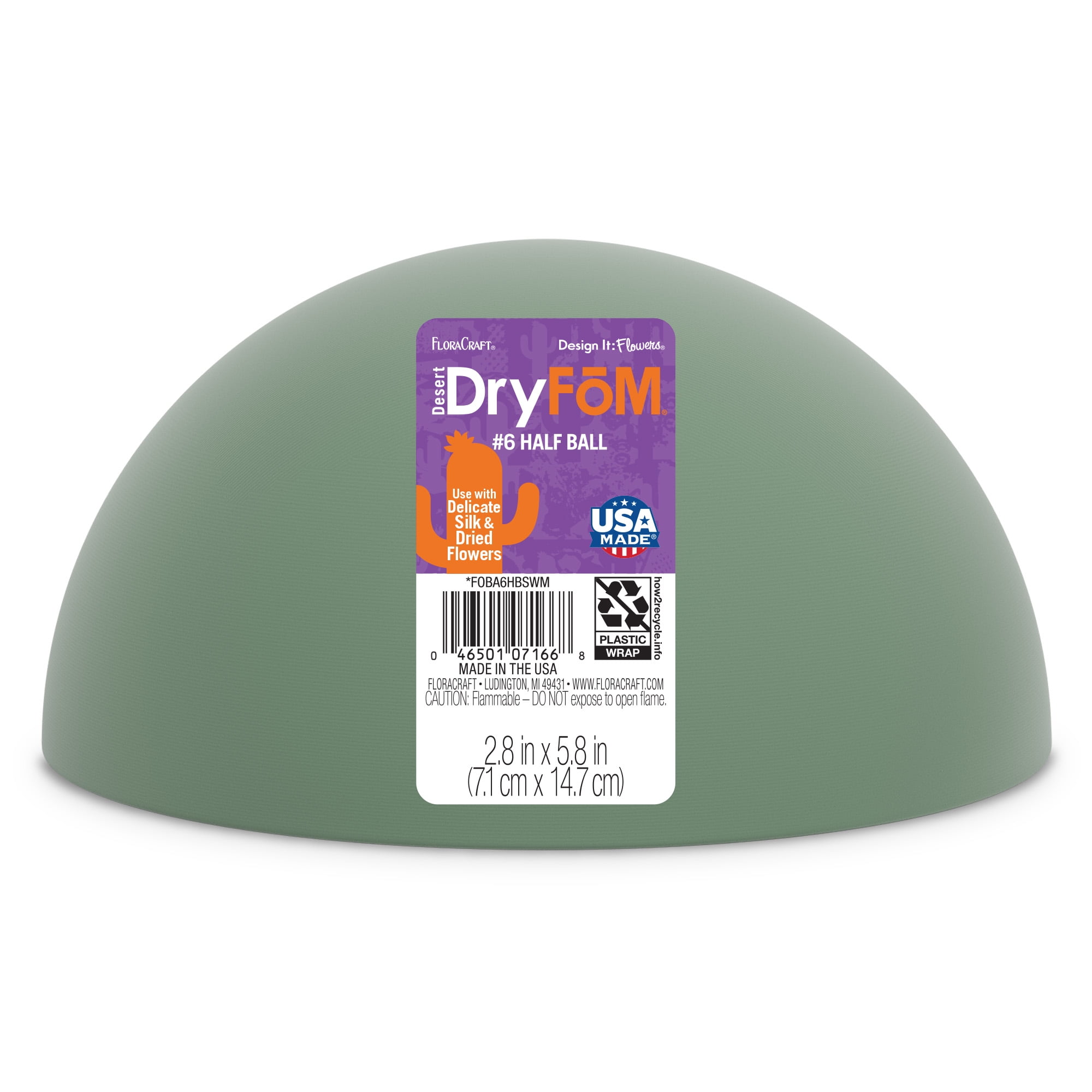 (2 pack) FloraCraft Floral Desert DryFōM Half Ball 2.8 inch x 5.8 inch Green (1 pc)