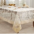 thumbnail image 2 of Fennco Styles Printed Snowflake & Ribbon Semi-Sheer Tablecloth 65" W x 3104" L - Gold Festive Table Topper for Home Décor, Banquets, Christmas, Holiday and Special Events, 2 of 4
