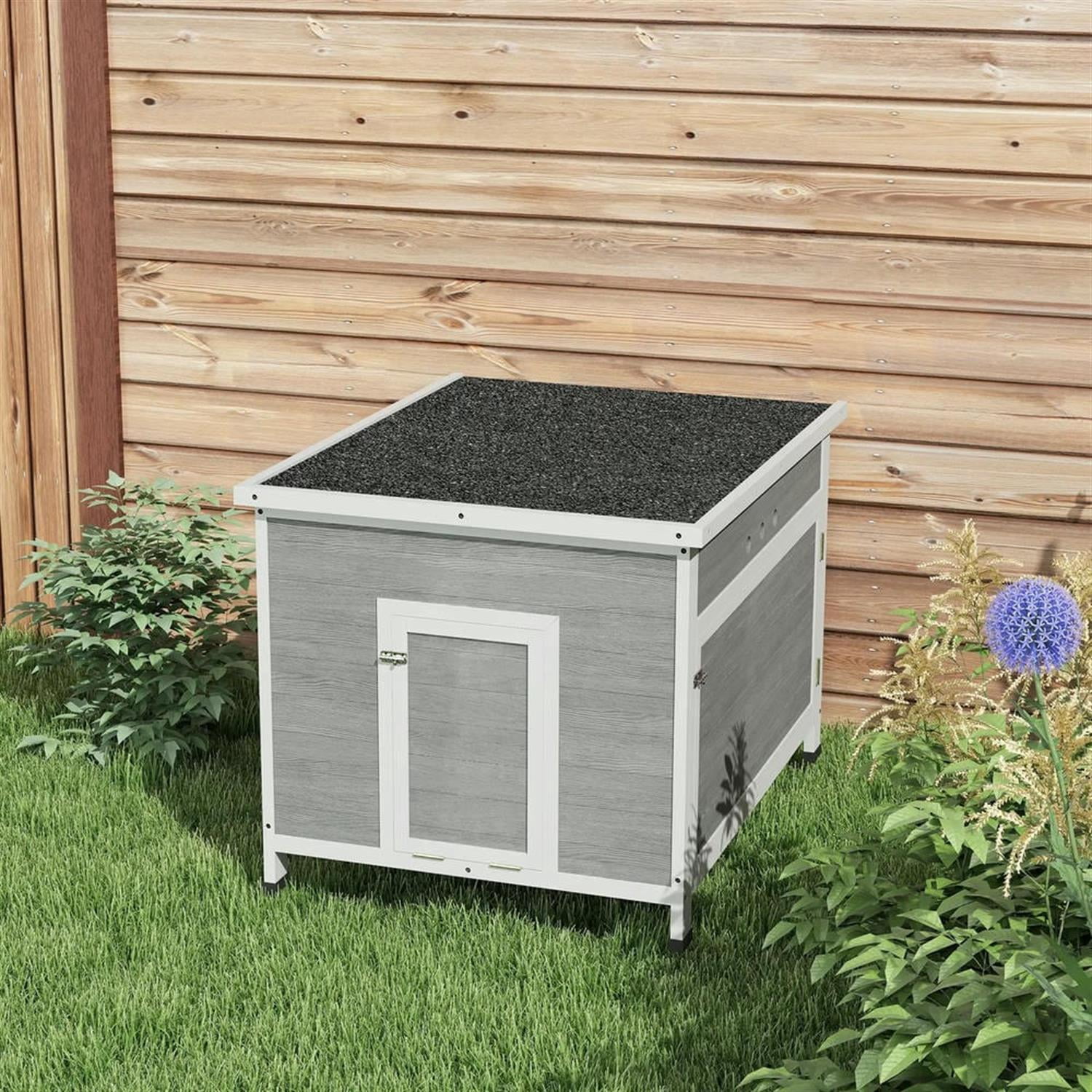 Demi Bonn 30" Wooden Duck House with Openable Roof & Double Doors, Removable Floor, Outdoor Chicken Coop, Large Rabbit Hutch, Gray