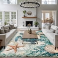 thumbnail image 3 of 5'x8' Area Rugs, Teal Coastal Turtle Indoor Outdoor Area Rug for Living Room Bedroom, Vintage Summer Beach Nautical Coral Washable Bathroom Rugs Kitchen Floor Carpet Mats Home Decor Aesthetic, 3 of 8