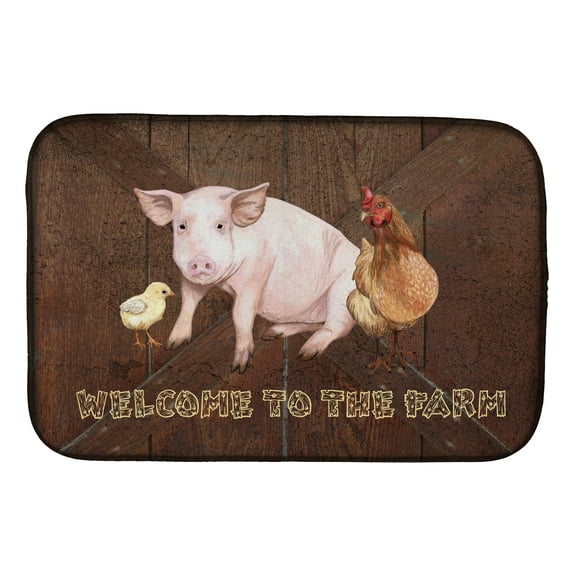 Welcome to the Farm with the pig and chicken Dish Drying Mat