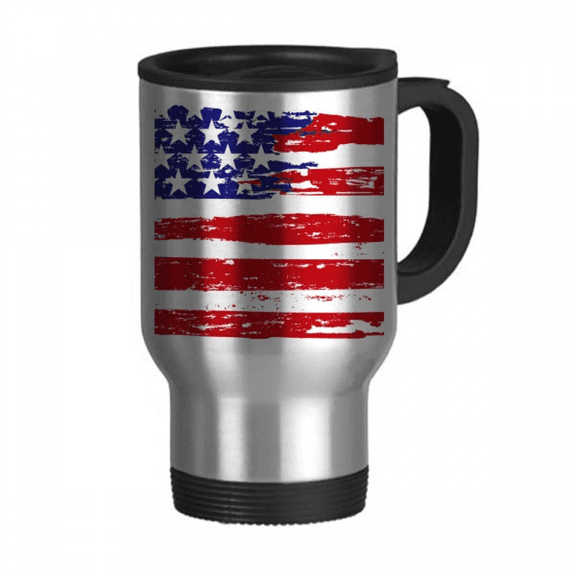 Stars And Stripes Air Brushing America Flag Travel Mug Flip Lid Stainless Steel Cup Car Tumbler Thermos