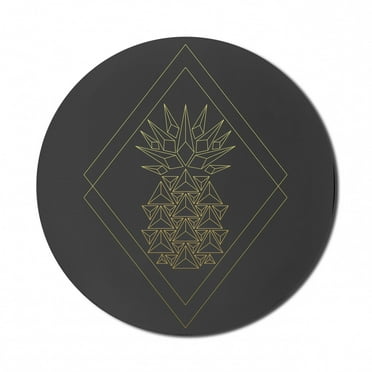 Geometrical Mouse Pad for Computers, Hippie Inspired Style Pineapple Pattern Exotic Abstract Illustration, Round Non-Slip Thick Rubber Modern Mousepad, 8" Round, Dark Grey and Mustard, by Ambesonne