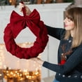 thumbnail image 1 of Christmas Velvet Wreath Flocked Wreath Velvet Korean Velvet Wreath Handmade Cable Knit Flower, 1 of 9