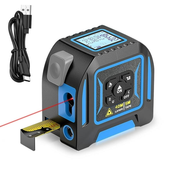 Laser Rangefinder, 2-in-1 Laser Tape Measure, 130Ft/40m Laser Measurement Tool, 16Ft/5m Measuring Tape, Digital Laser Tape Measure, LCD Display, Self-Locking Tape, Belt Clip