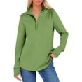 thumbnail image 2 of Htigea 1/4 Zip Up Sweatshirts for Women Fleece Long Sleeve Lapel Pullover Tops Winter Tunic Shirts with Thumb Holes Green XL, 2 of 9