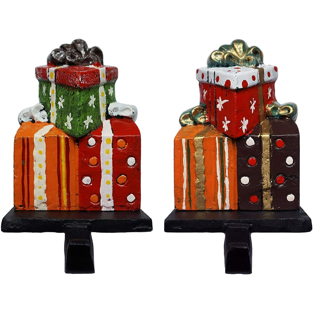 Lulu Decor, Cast Iron Gift Boxes Stocking Holder 2 Pieces, Perfect for