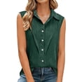 thumbnail image 2 of Women's Tank Top JIANLAI Summer Eyelet Cotton Button Down Tank Tops Casual Ruffle Flowy Blouse Vest (S-5XL) Blackish Green, 2 of 7