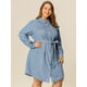 thumbnail image 2 of Vestido Camisero De MezclilPor EnciDe RodilCon Mangas Largas Tallas Grandes PaMujer Azul Cielo XXL, 2 of 6