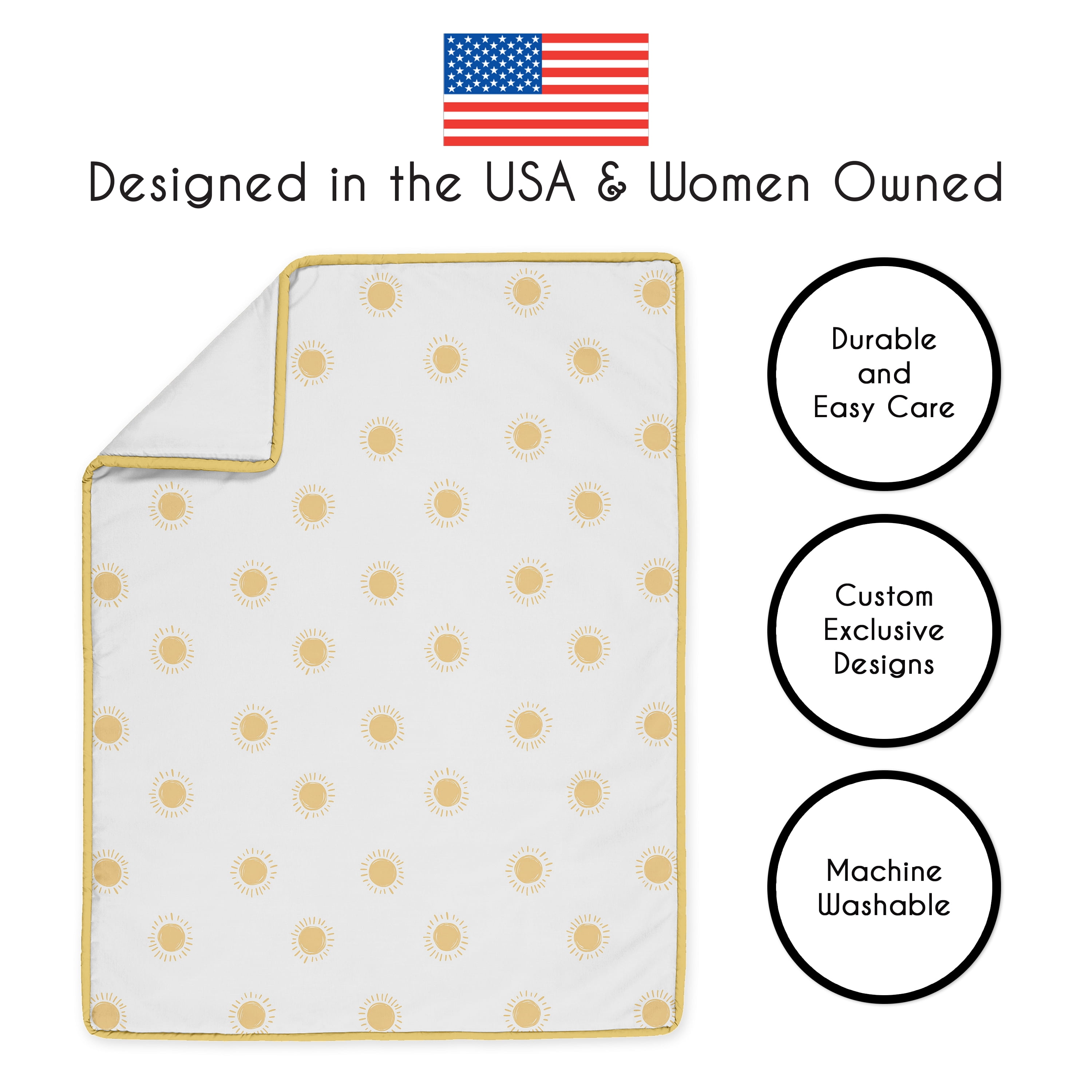 Sweet Jojo Designs Boho Sun White and Mustard Yellow Boy, Girl, Unisex/Gender Neutral Crib Bedding Set 3 Piece