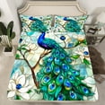 thumbnail image 2 of jejeloiu 3D Chic Peacock Twin Sheet Sets,White Flower Floral Twin Fitted Sheet,Zoo Animal Flat Sheet For Kids Boys,Microfiber Bedroom Decor,3-Piece, 2 of 7