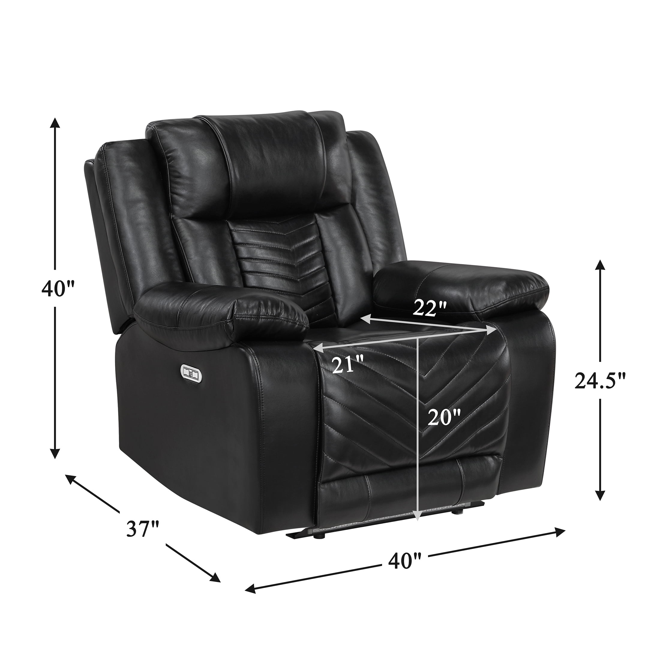 OakvillePark Orinthal Faux Leather Power Reclining Chair with LED and Charging Ports, Black