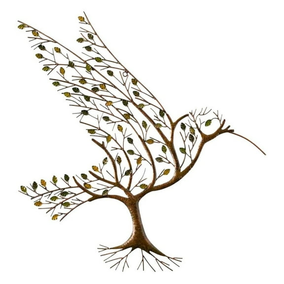 Metal Bird With Branches Leaves Wall Art, Tree Branch Metal Bird Wall Decor Metal Wall Sculpture