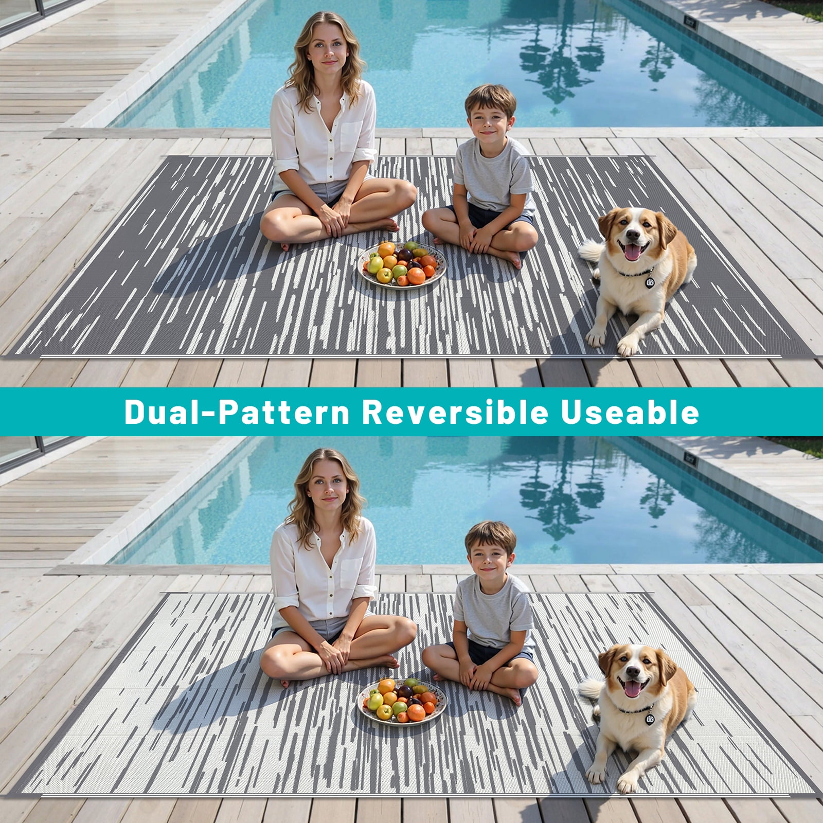 Ileading Outdoor Rugs 8'x10' for Patios Clearance Waterproof Patio Rugs Reversible Mats Plastic Straw Rug Large Outside Area Rug Door Mat for RV,Patio,Backyard,Deck,Beach,Trailer,Camping
