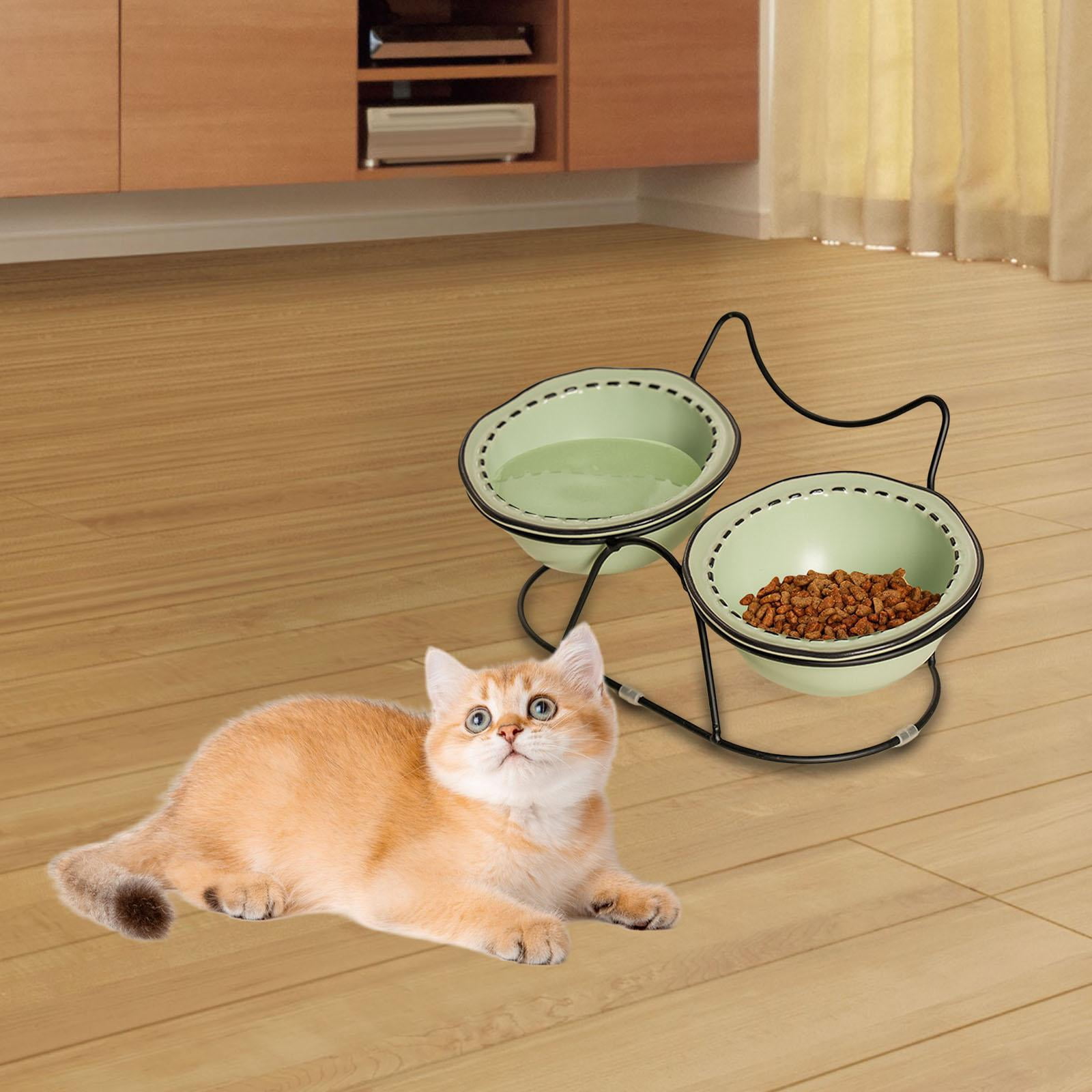 Bothyi Ceramic Pet Bowl Cat Dish Feeder AntiSlip Protect Pets Neck Raised Cat Bowl Cat Food and Water Bowl Set for Indoor Cats Puppy green