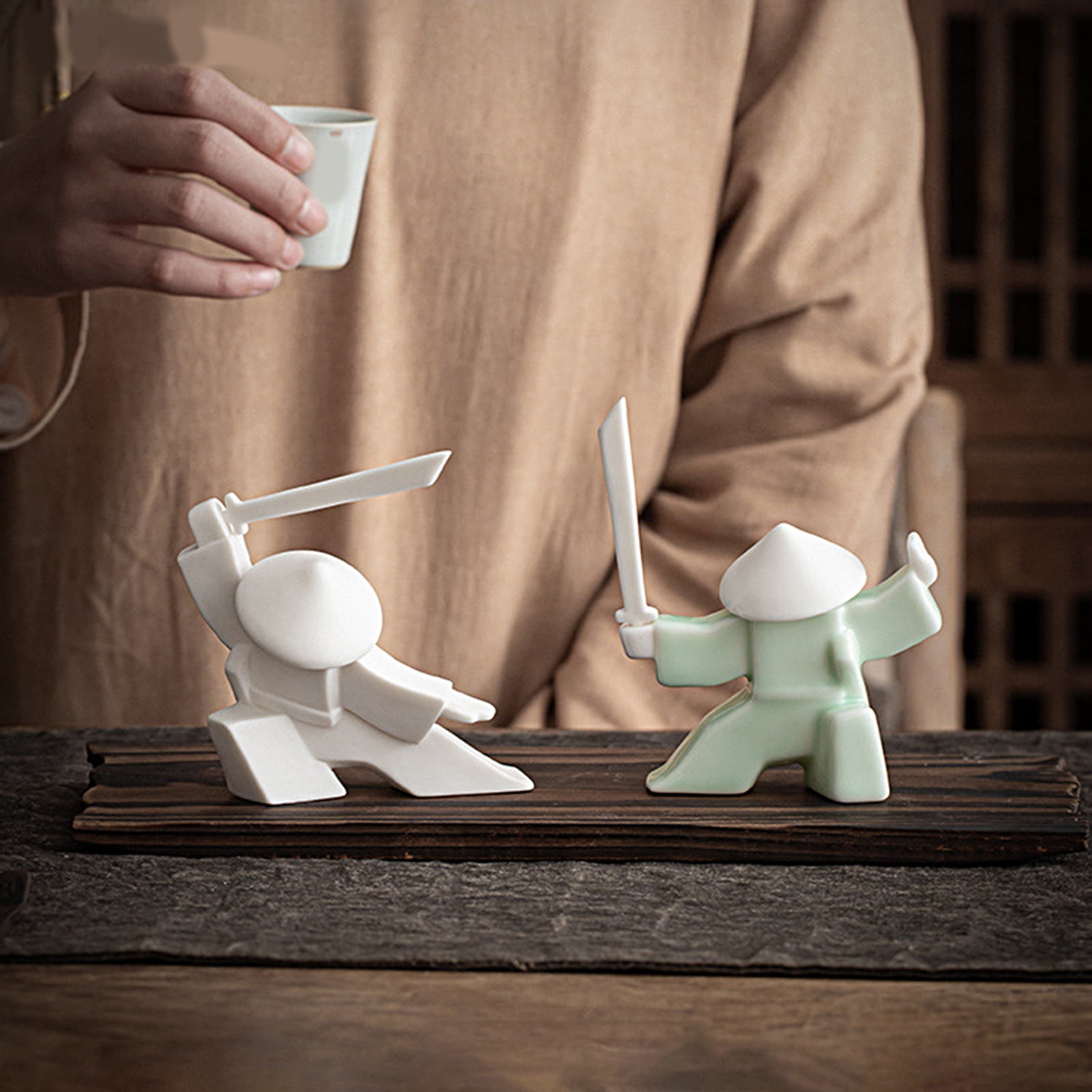 Deyuer Incense Stick Burner Unique Delicate White Porcelain Chinese Ceramic Samurai Censer Holder Home Decor for Home,B Green