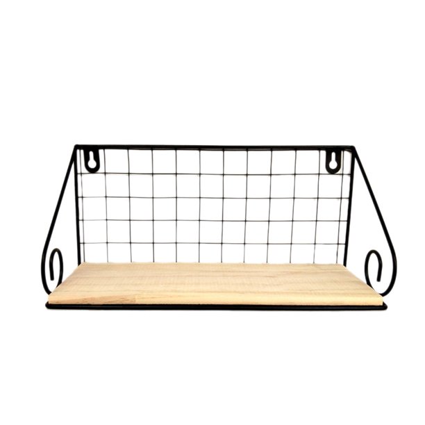 Geieold Room Word Partition Shelf Solid Wood Home Wrought Iron Wall