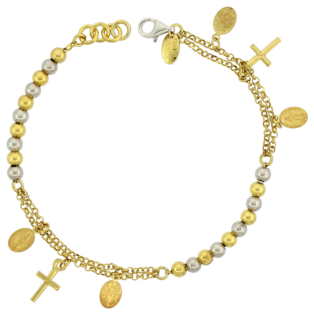 Sterling Silver Rosary Bracelet Swarovski Crystal Pearls White and Gold  Beads | MONDO CATTOLICO