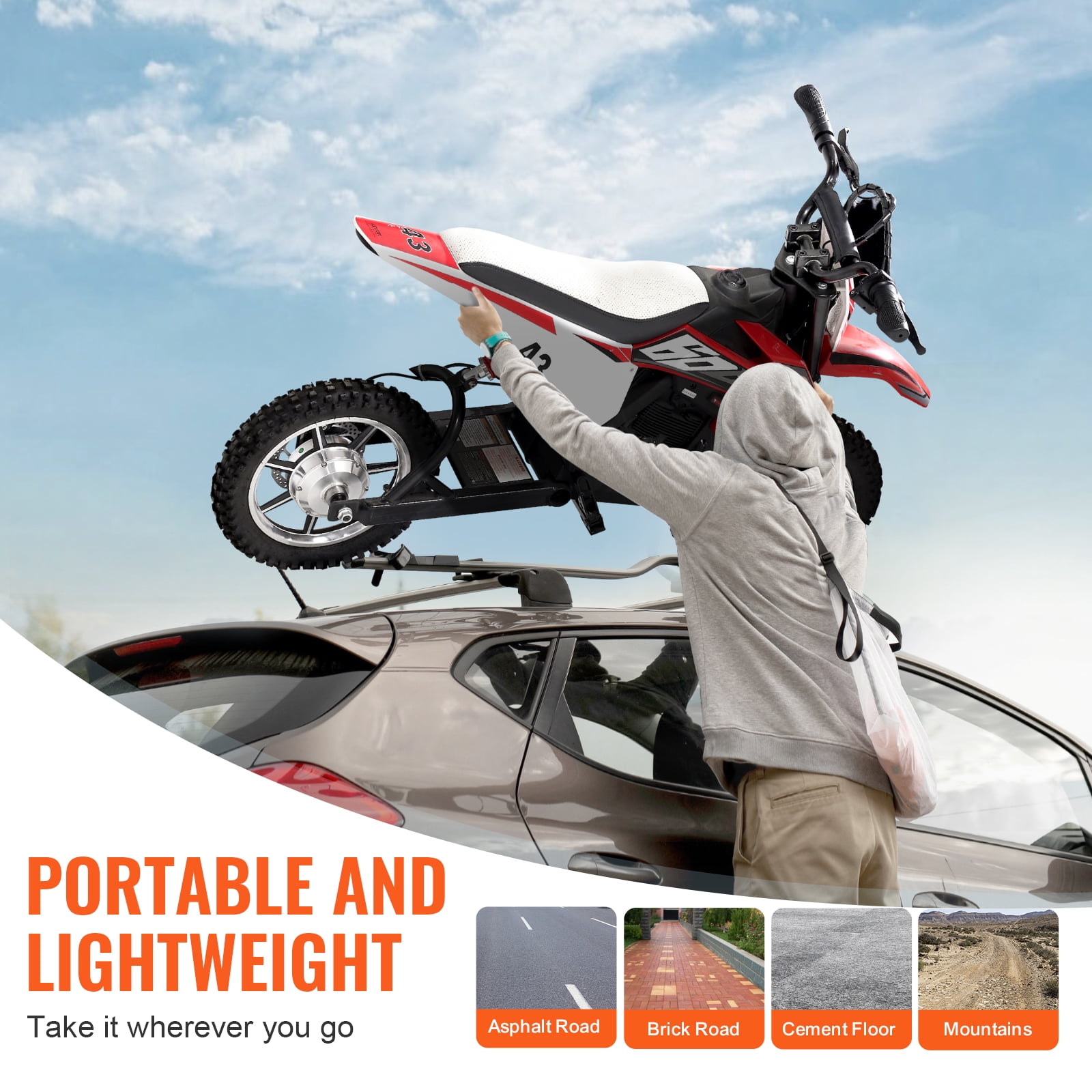 VEVOR Kids Ride On Motorcycle, 36V Battery Powered Electric Motorcycle with Speed Up to 15.5mph, Treaded Tires, LED Light, Battery Gauge,Dual Brakes,Ride on Toys for Children Boys Girls Aged 14+