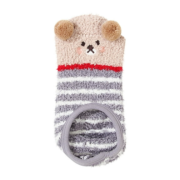 Lovskoo Slipper Socks for Women Non-Slip No Show Silica Gel Coral Fleece Socks Thicken Keep Warm Floor Ankle Cute Novelty Crew Socks Gray